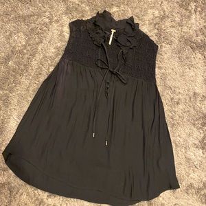 Free People Black Smocked Tie Blouse